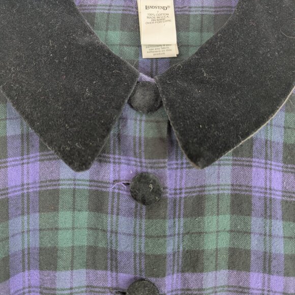 Vtg Lands End Plaid Christmas Holiday Dress Velvet Collar Green Purple Girls 7 - Picture 4 of 5